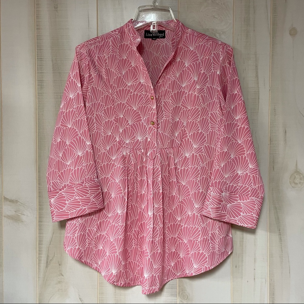 Liza Byrd Pink White Shell Print Tunic XS Elliott